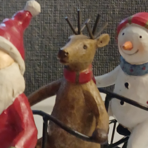 Kitsch Santa Claus and Company on Tricycle Snowman Reindeer Deer Gifts Triplet - Picture 4 of 8